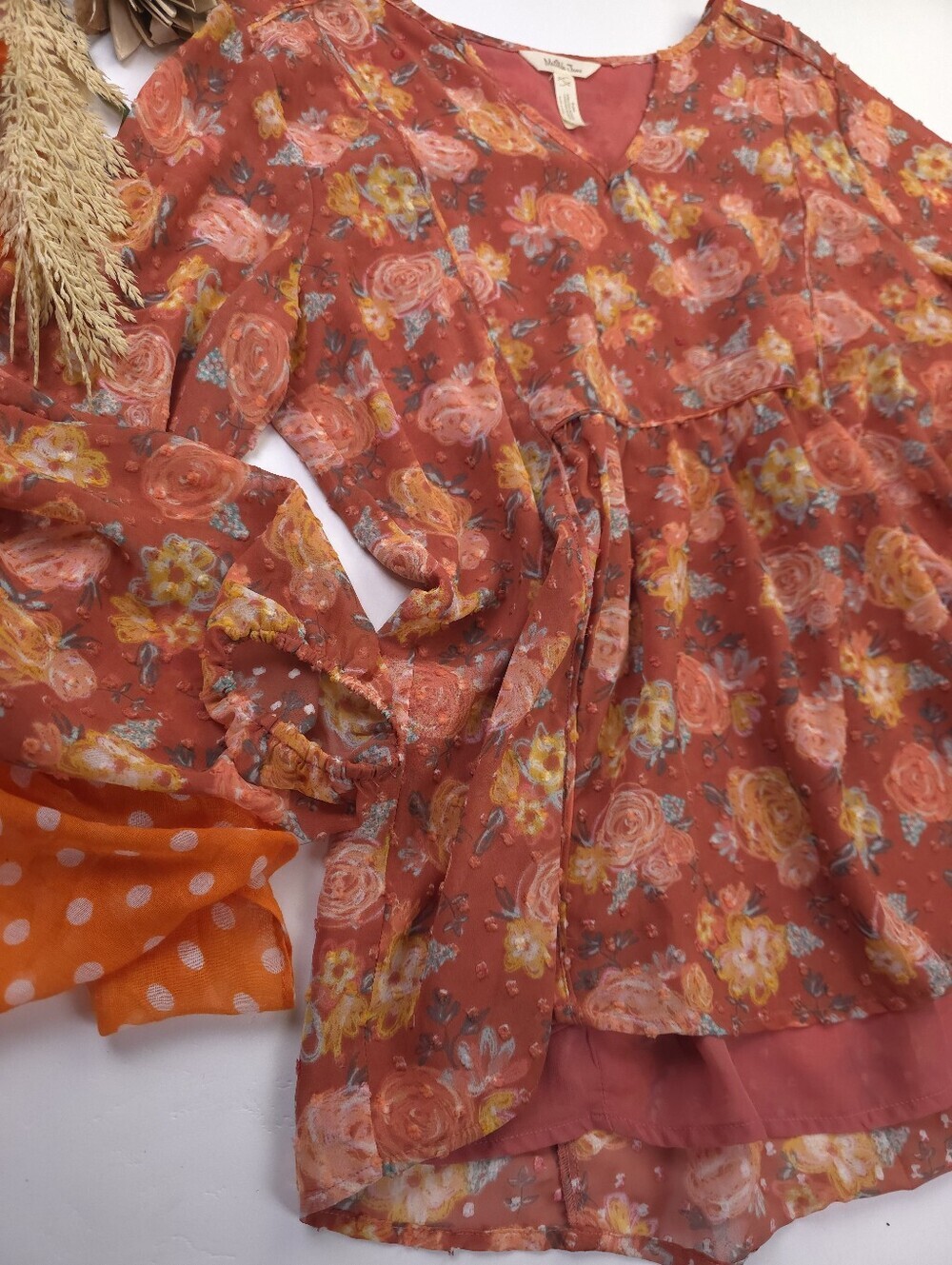Matilda Jane Coral Floral V-Neck Blouse Sz L - Picture 6 of 11